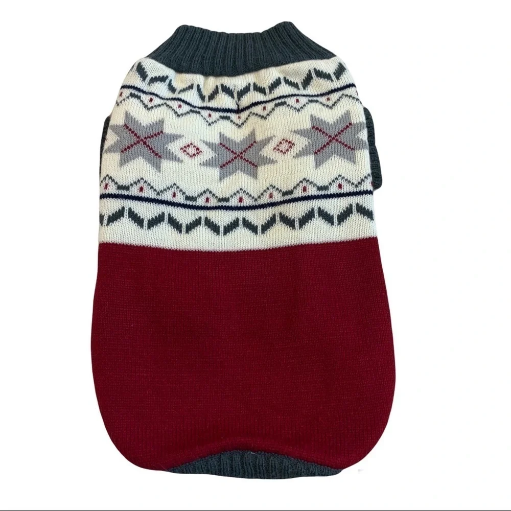 Sam And Coco small breed dog red cream and gray sweater size large